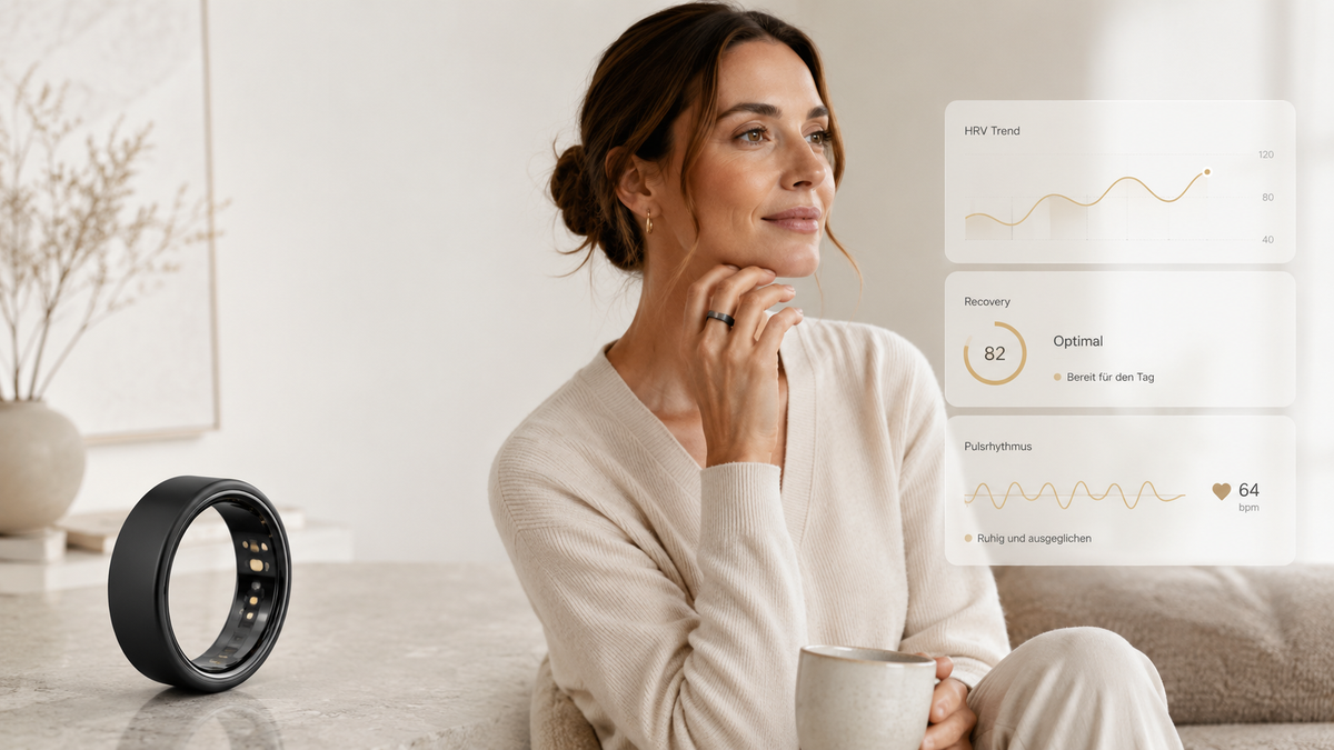 Smart Ring mit HRV-Tracking zur Beobachtung von Erholung und Herzratenvariabilität
