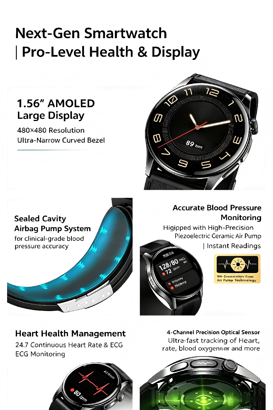 W9 Smartwatch - Air Pump BP, ECG, Bluetooth Call & 100+ Sports Modes