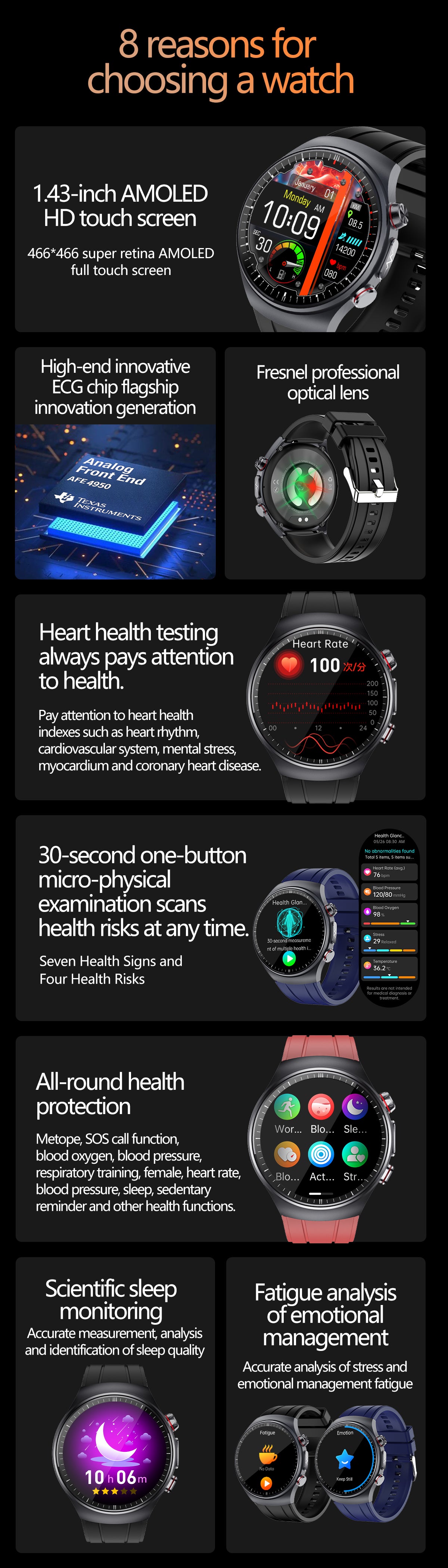 SAYDIAN E8 Smart Watch, ECG Detection, Heart Rate Sleep Temperature Test, Bluetooth Call Fitness Watch — product detail 26
