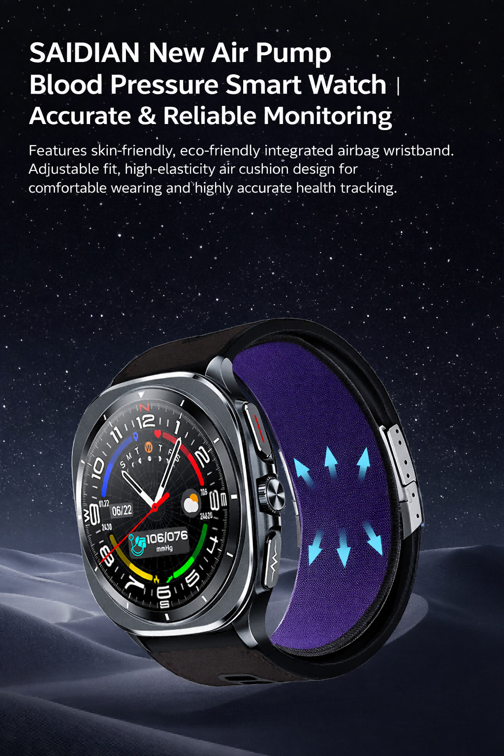 W8 Pro ECG Smart Watch - Air Pump BP, Bluetooth Call, NFC & 10-Day Battery