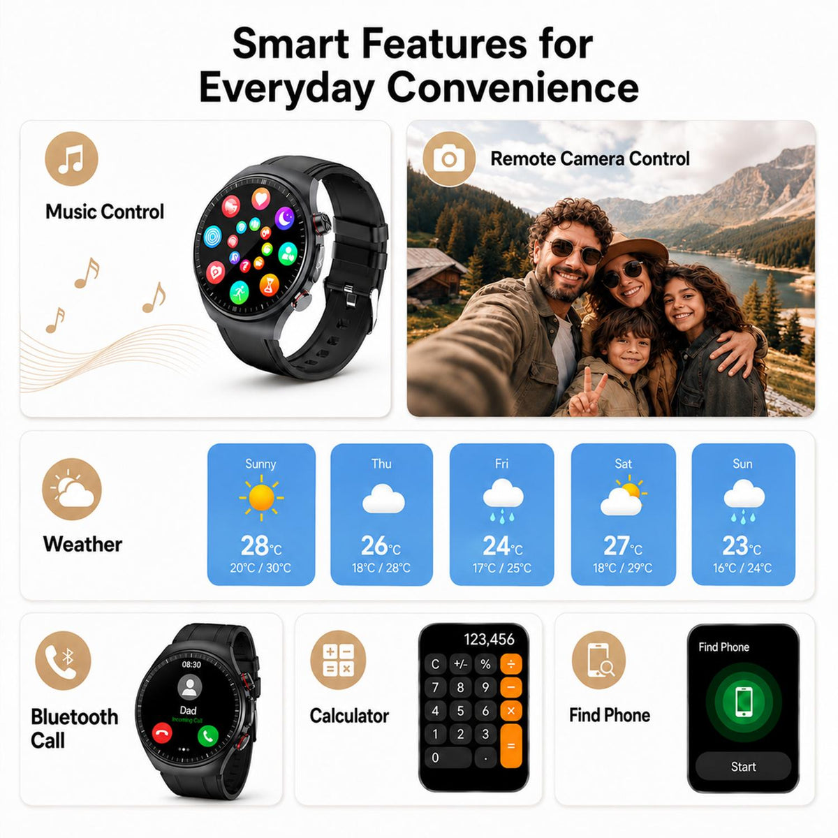 Smart Watch with ECG, Blood Glucose & Blood Pressure Monitor, Bluetooth Calling Fitness Tracker with 1.43" AMOLED Screen, 100+ Sports Modes, IP68 Waterproof, Heart Rate Tracker for Men Women, Compatible with iPhone & Android