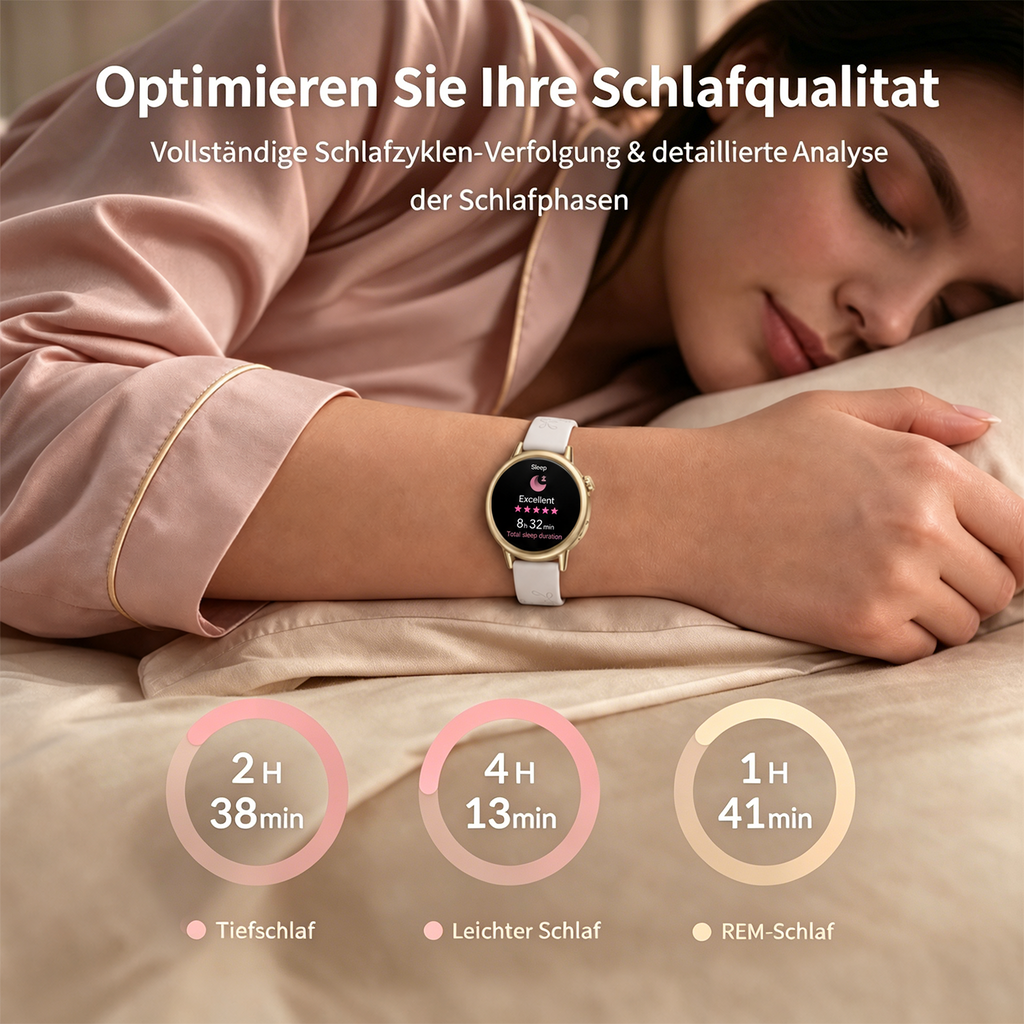 SAYDIAN Damen Smartwatch mit AMOLED-Display und Bluetooth-Anrufen – Weiß/Gold