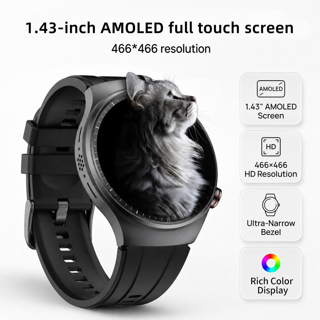 Smart Watch with ECG, Blood Glucose & Blood Pressure Monitor, Bluetooth Calling Fitness Tracker with 1.43" AMOLED Screen, 100+ Sports Modes, IP68 Waterproof, Heart Rate Tracker for Men Women, Compatible with iPhone & Android