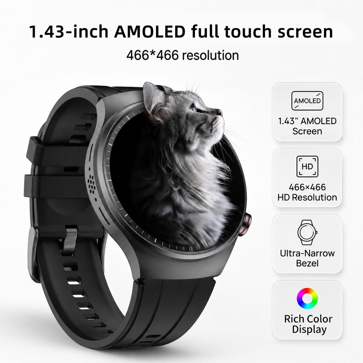 Smart Watch with ECG, Blood Glucose & Blood Pressure Monitor, Bluetooth Calling Fitness Tracker with 1.43" AMOLED Screen, 100+ Sports Modes, IP68 Waterproof, Heart Rate Tracker for Men Women, Compatible with iPhone & Android