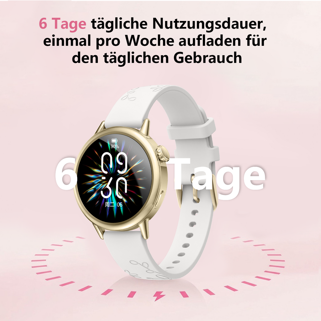 SAYDIAN Damen Smartwatch mit AMOLED-Display und Bluetooth-Anrufen – Weiß/Gold