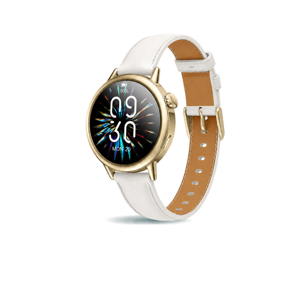 SAYDIAN Damen Smartwatch mit AMOLED-Display und Bluetooth-Anrufen – Weiß/Gold