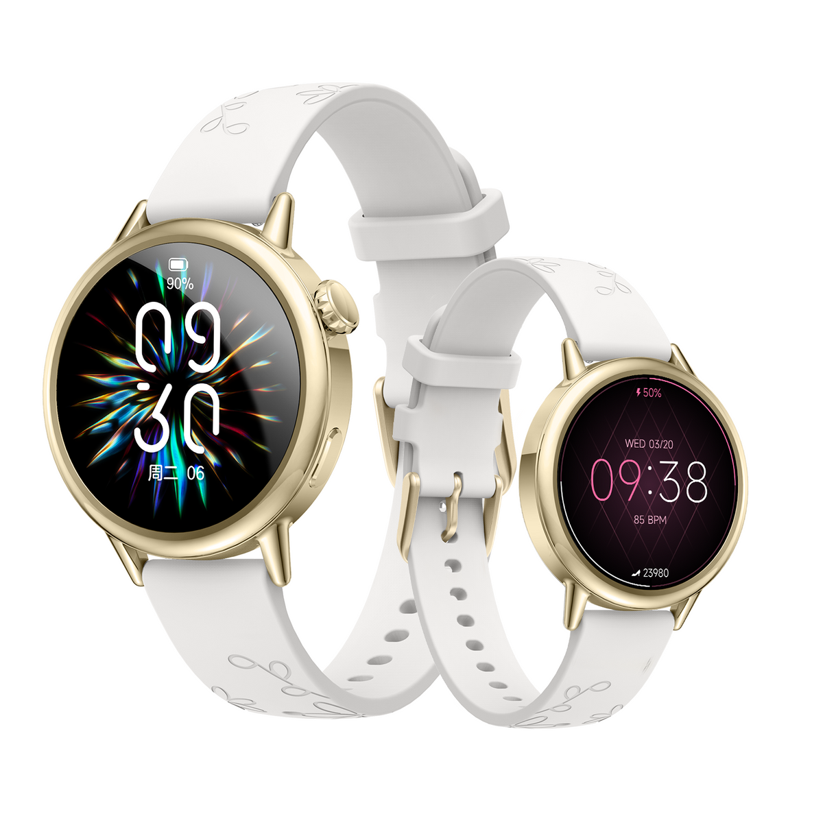 SAYDIAN Damen Smartwatch mit AMOLED-Display und Bluetooth-Anrufen – Weiß/Gold