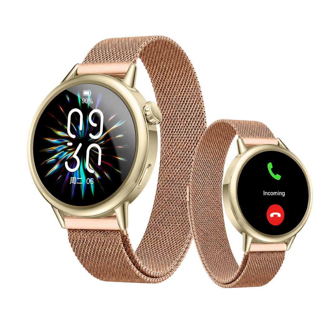 SAYDIAN Damen Smartwatch mit AMOLED-Display und Bluetooth-Anrufen – Weiß/Gold