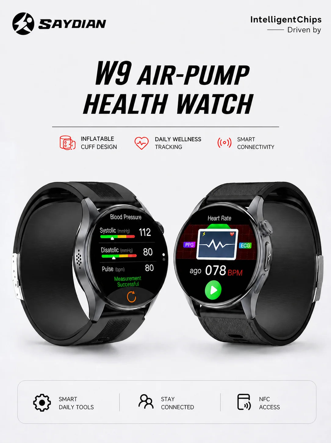 SAYDIAN W9 Blood Pressure Smartwatch