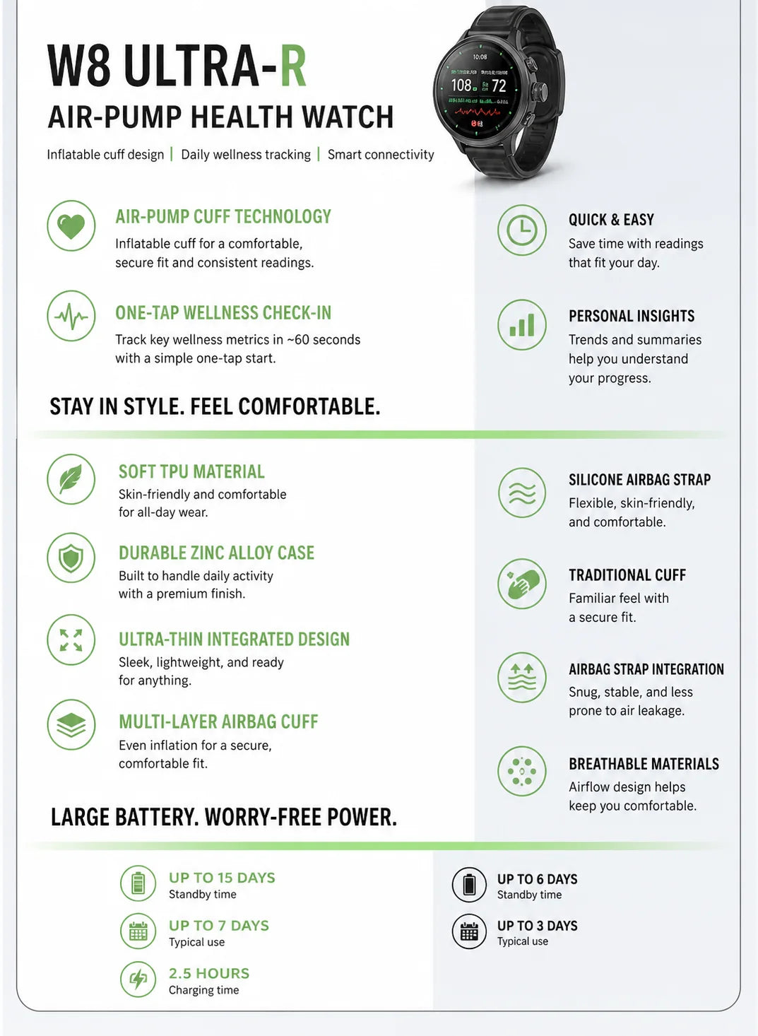 SAYDIAN W8Ultra-R Smart Blood Pressure Watch | Outdoor Health Wearable, Heart Rate Sleep Temperature Detection