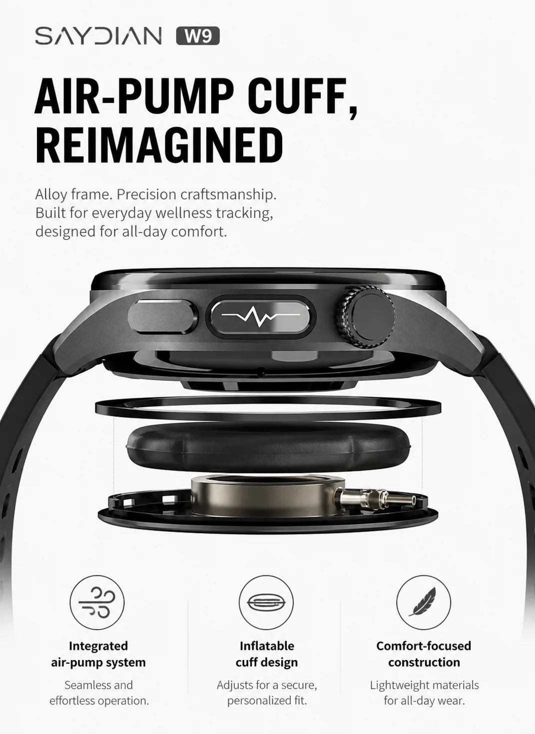 SAYDIAN W9 Blood Pressure Smartwatch