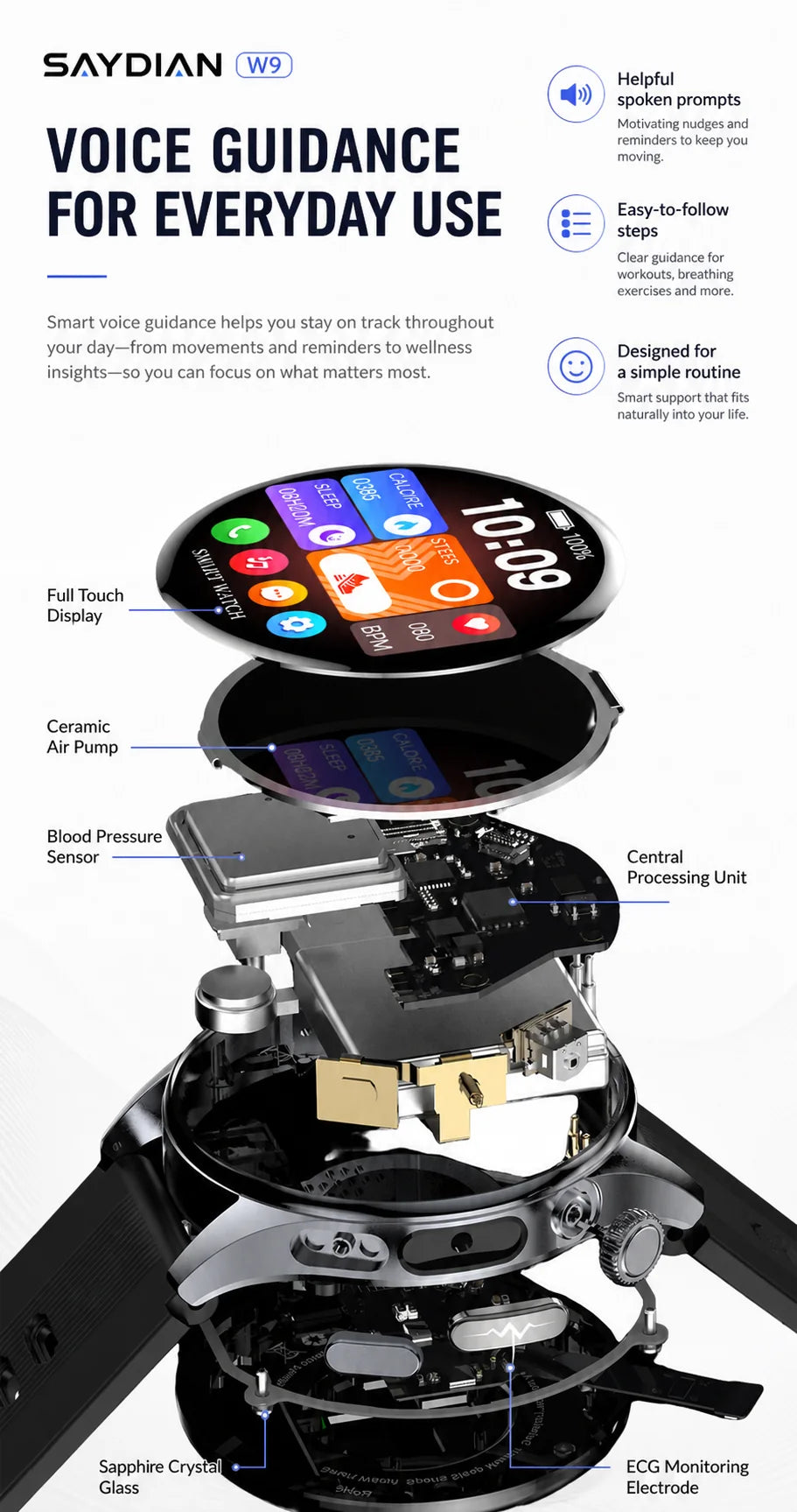 SAYDIAN W9 Blood Pressure Smartwatch