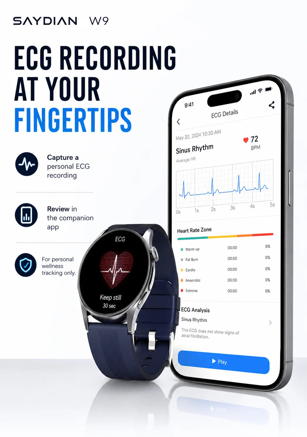 SAYDIAN W9 Blood Pressure Smartwatch