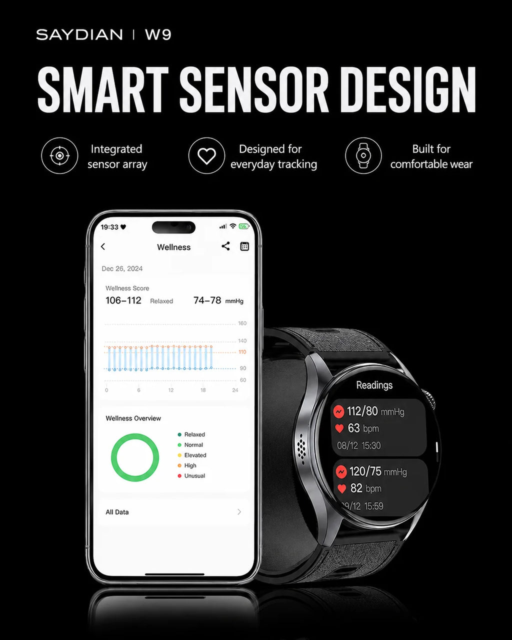 SAYDIAN W9 Blood Pressure Smartwatch