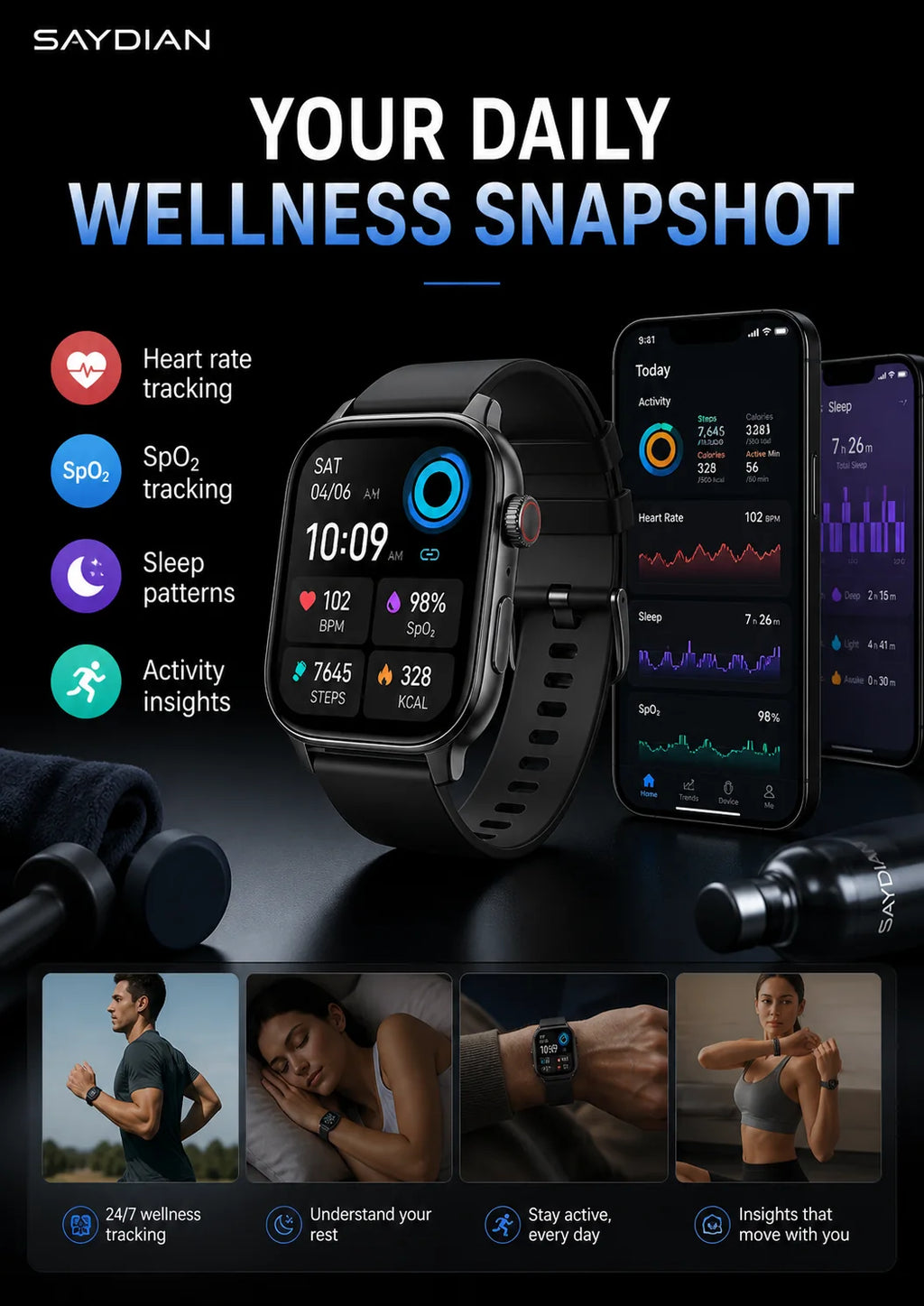 SAYDIAN W9 Blood Pressure Smartwatch