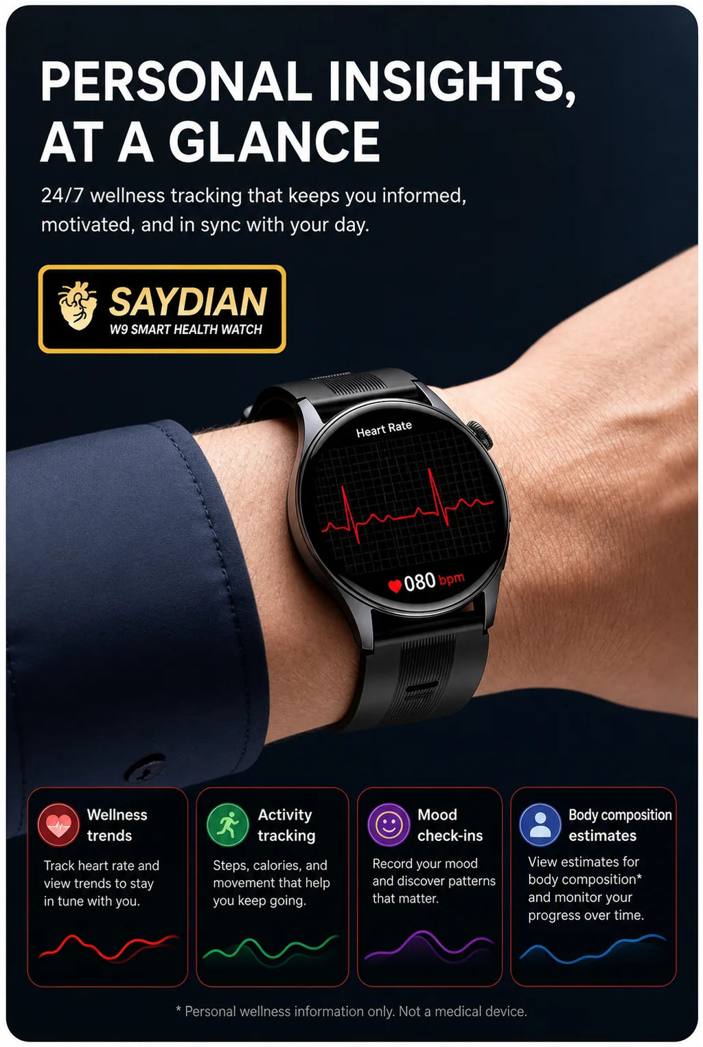 SAYDIAN W9 Blood Pressure Smartwatch
