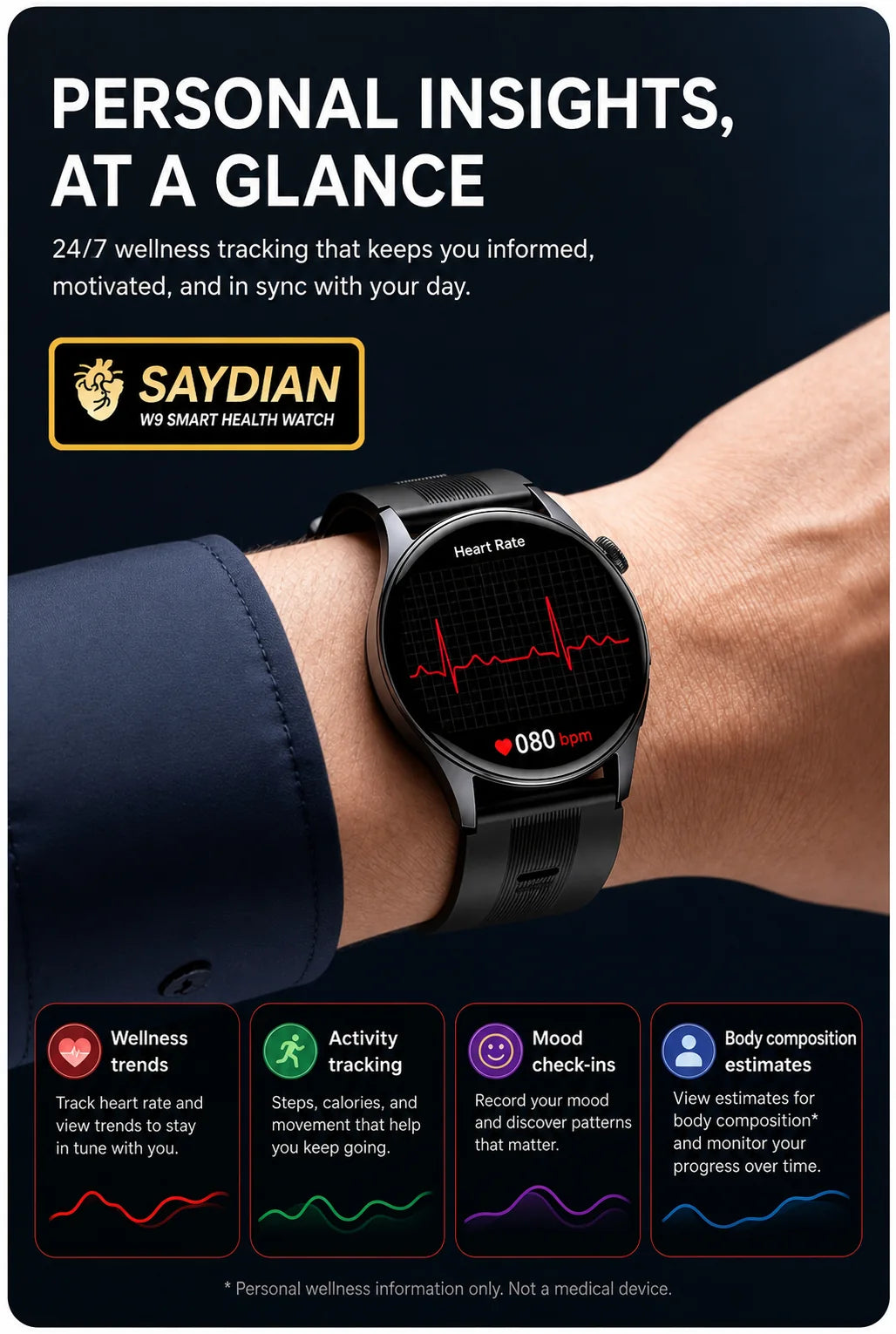 SAYDIAN W9 Blood Pressure Smartwatch