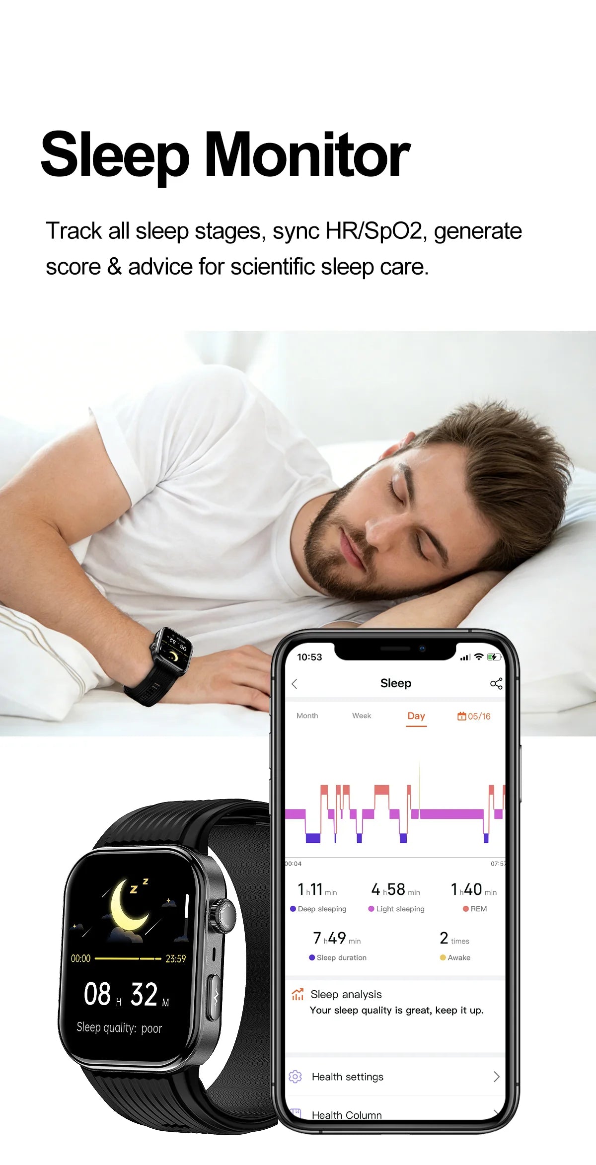 SAYDIAN W8S Airbag Blood Pressure Smartwatch