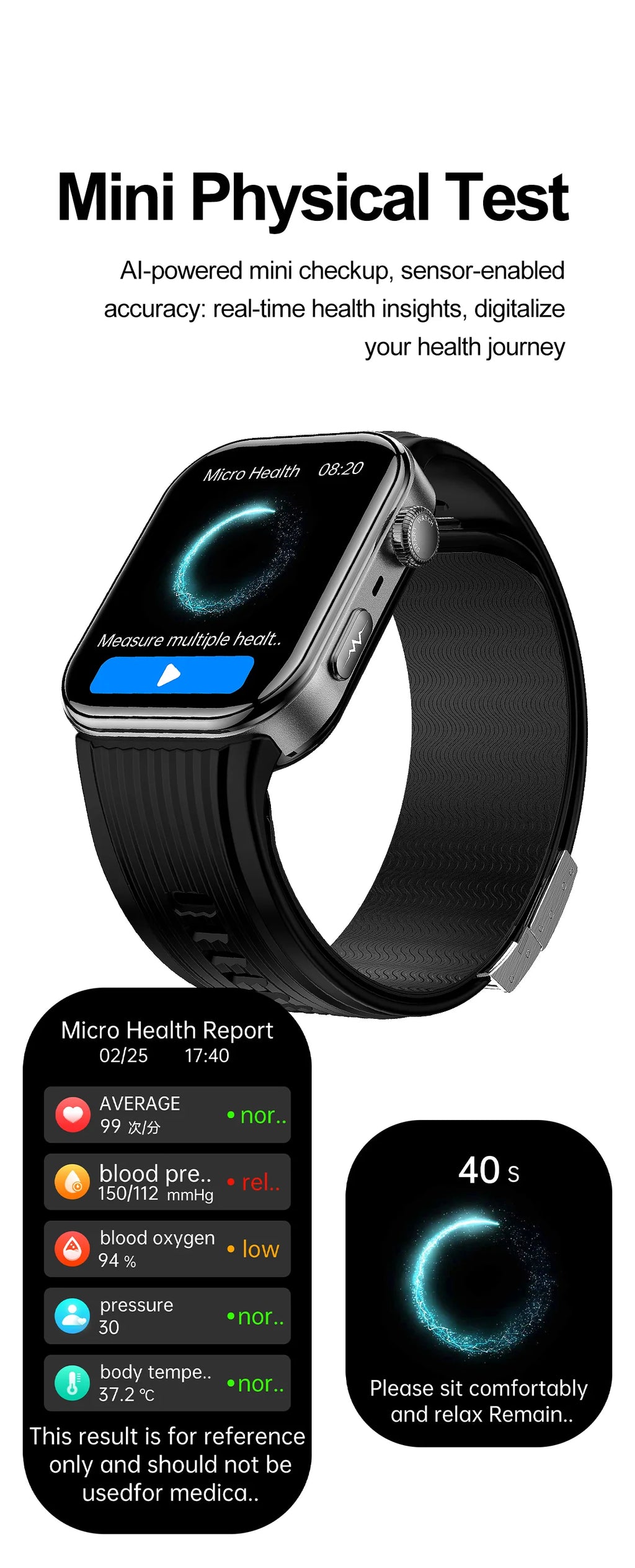 SAYDIAN W8S Airbag Blood Pressure Smartwatch