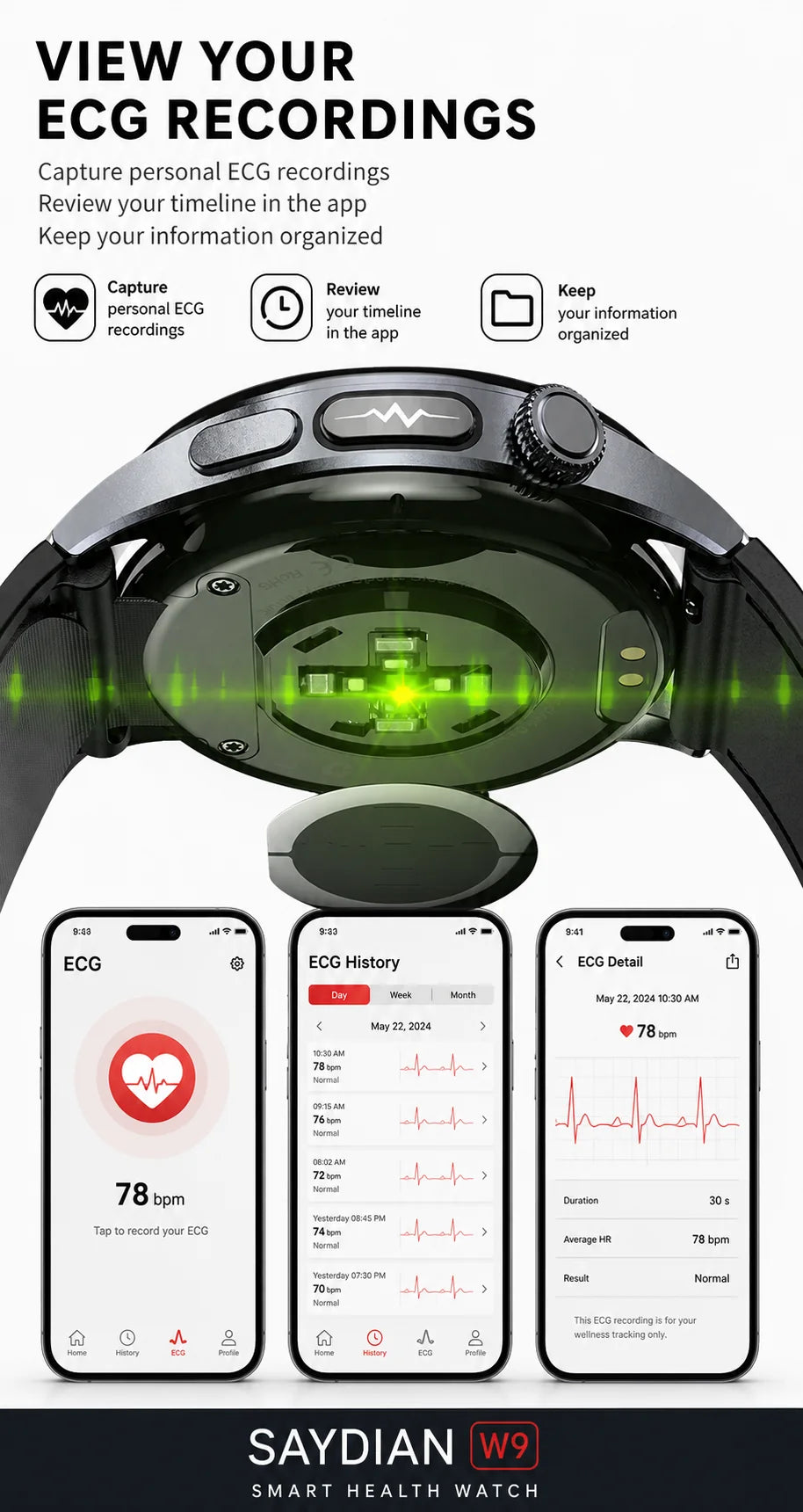SAYDIAN W9 Blood Pressure Smartwatch