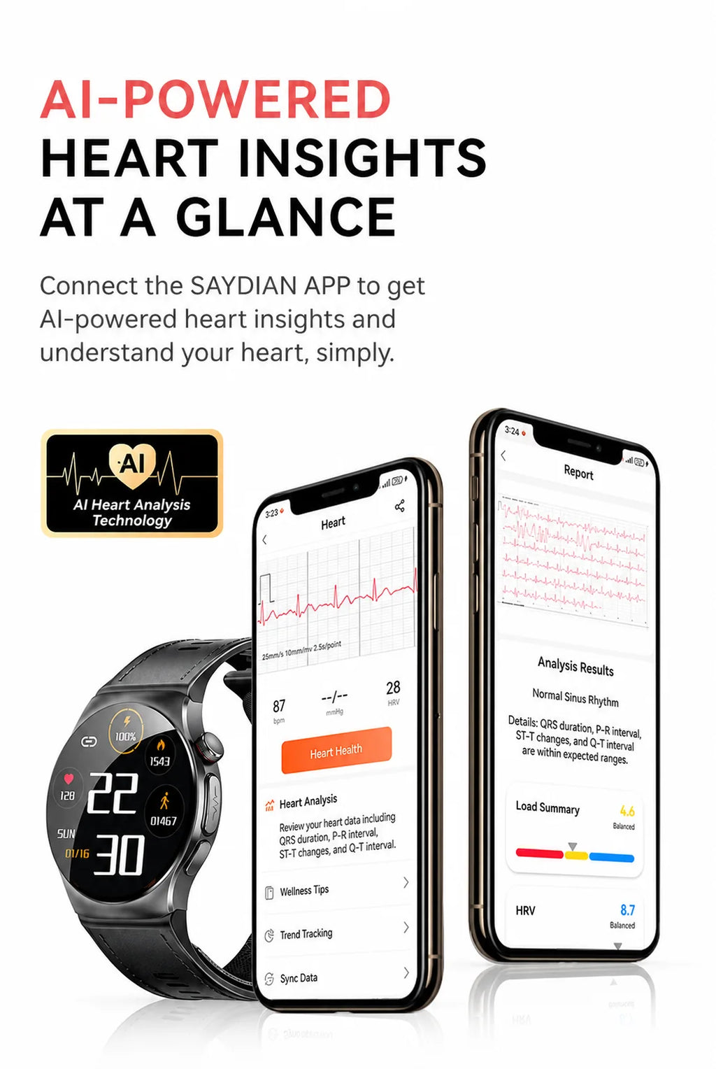 SAYDIAN W8Ultra-R Smart Blood Pressure Watch | Outdoor Health Wearable, Heart Rate Sleep Temperature Detection