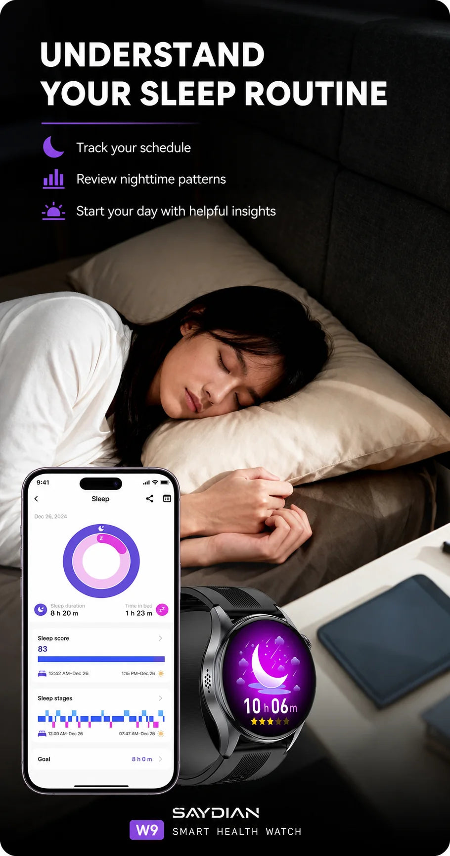 SAYDIAN W9 Blood Pressure Smartwatch
