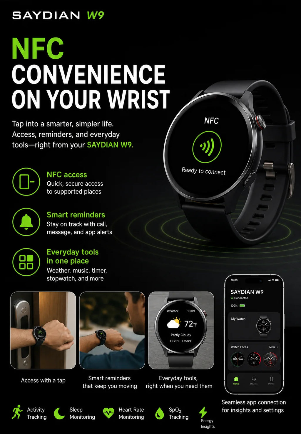SAYDIAN W9 Blood Pressure Smartwatch