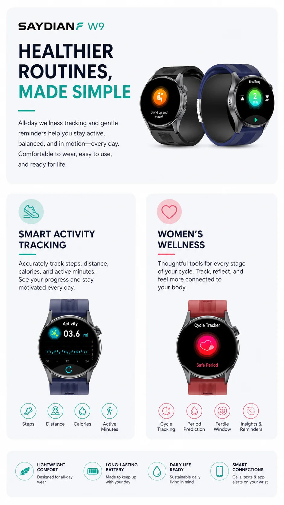 SAYDIAN W9 Blood Pressure Smartwatch
