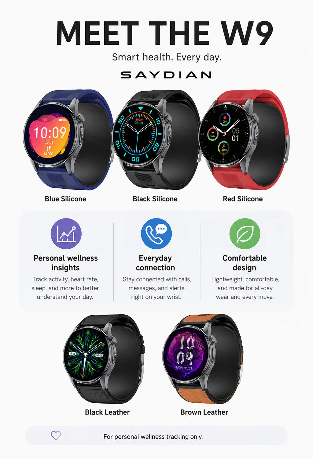 SAYDIAN W9 Blood Pressure Smartwatch