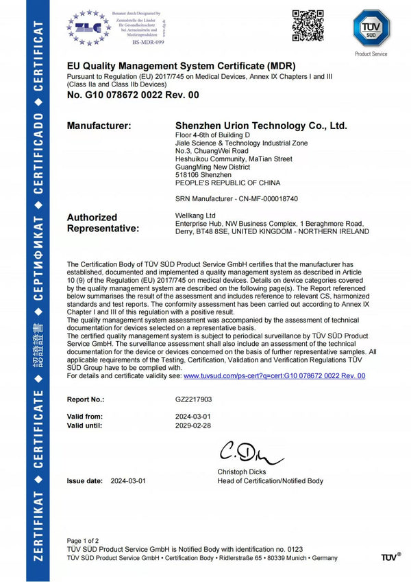 Manufacturer EU MDR quality management system certificate