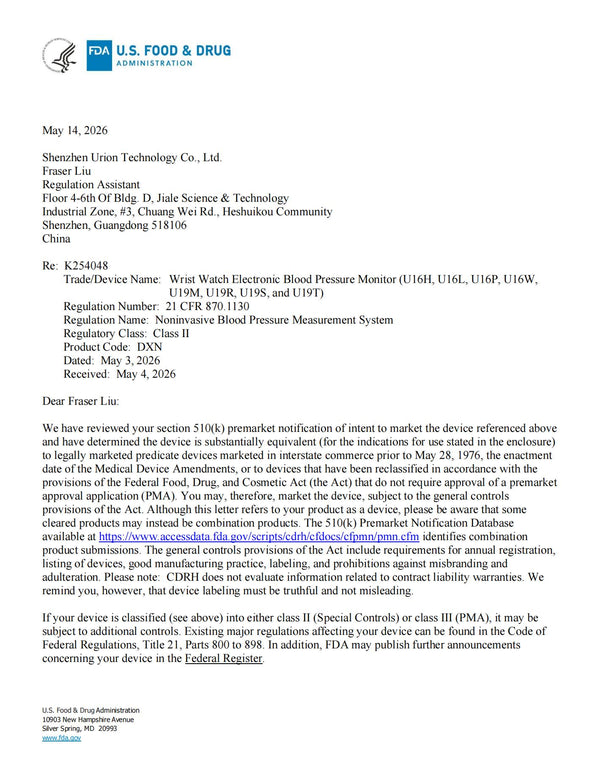 Original FDA clearance letter, K254048, including U19S