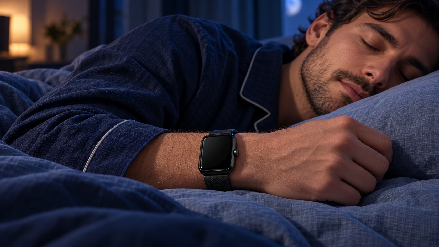 Black U19S worn by an adult resting in a blue-toned bedroom